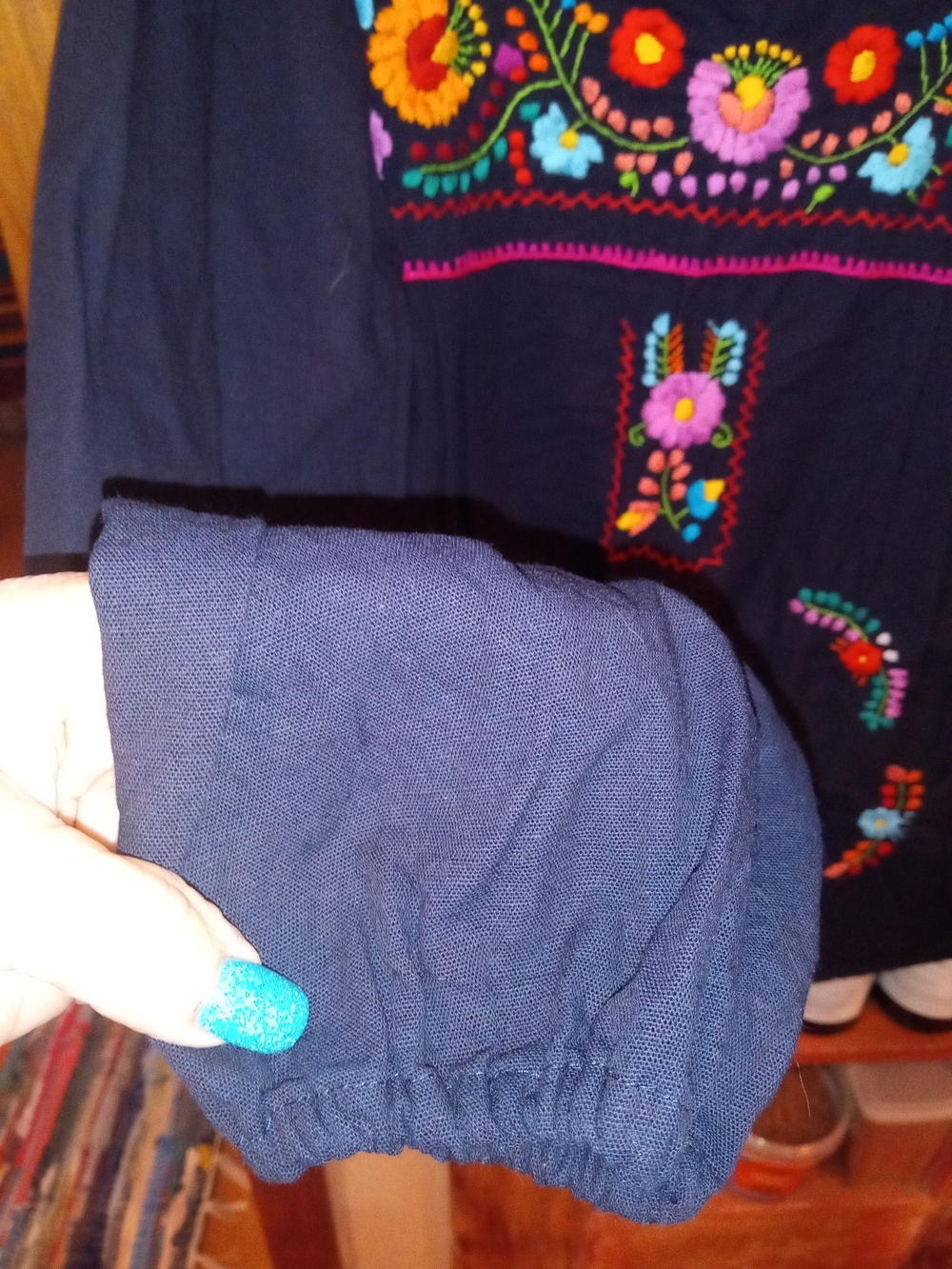 Embroidered Black Floral Peasant Blouse - Picture 5 of 8
